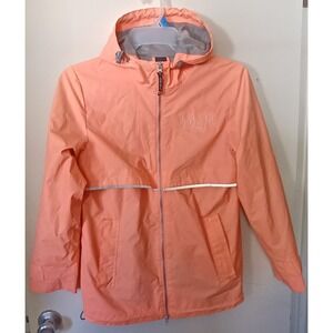 Charles River Apparel Rain Jacket Womens Small Coral Hooded Reflective Monogram